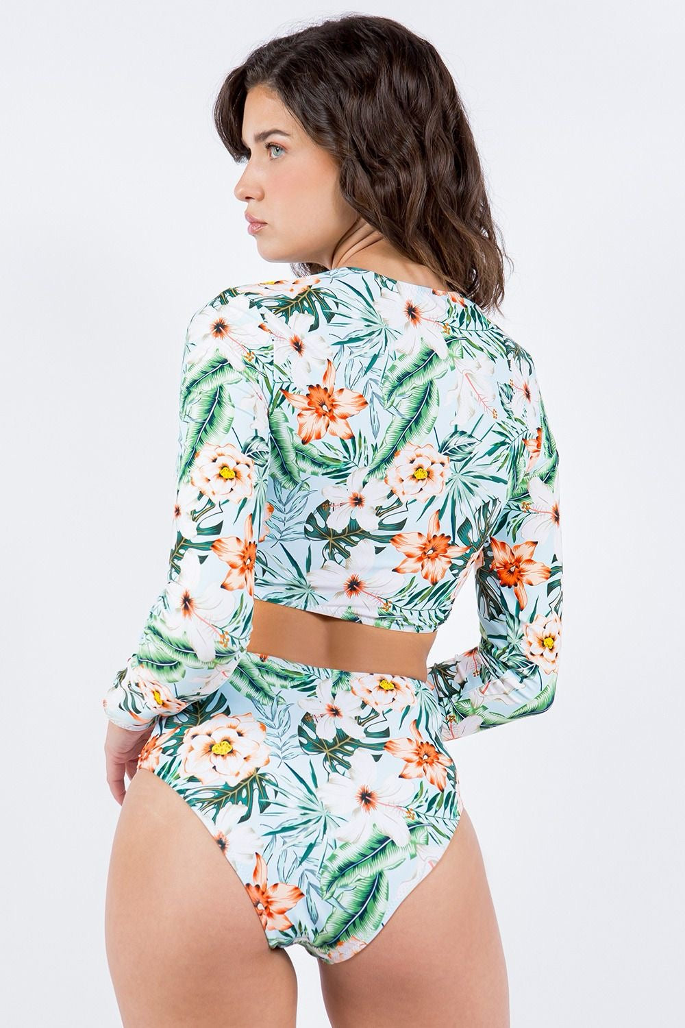 Traje de baño floreado manga larga