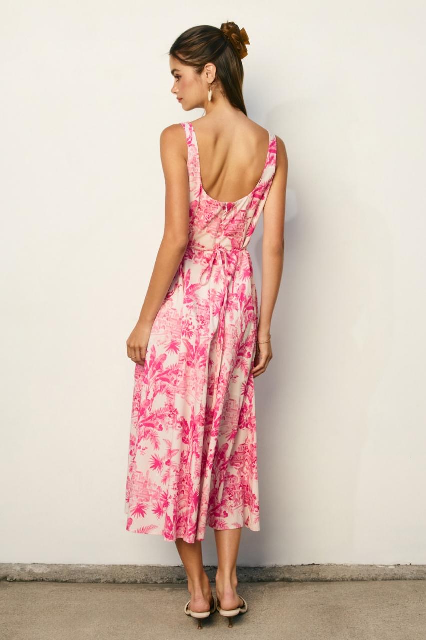 VESTIDO BLANCO CON ROSA PALMERAS