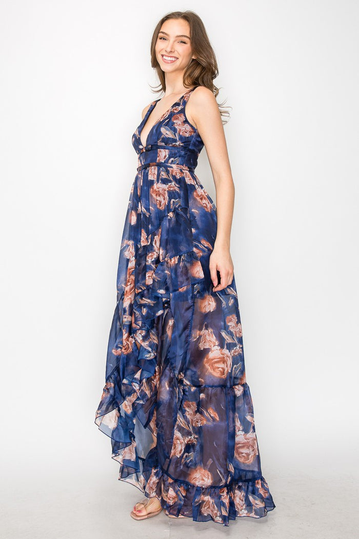 Vestido largo floreado azul V