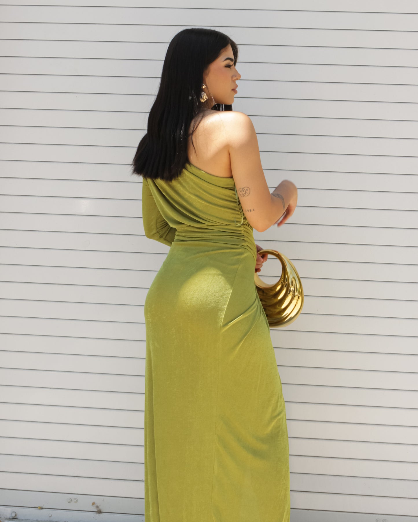 Vestido largo de mangas verde