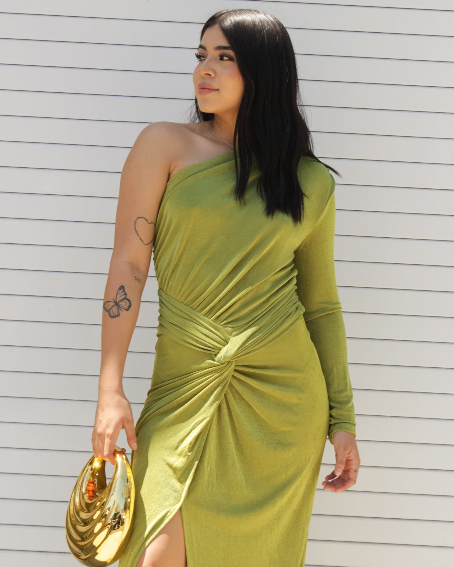 Vestido largo de mangas verde