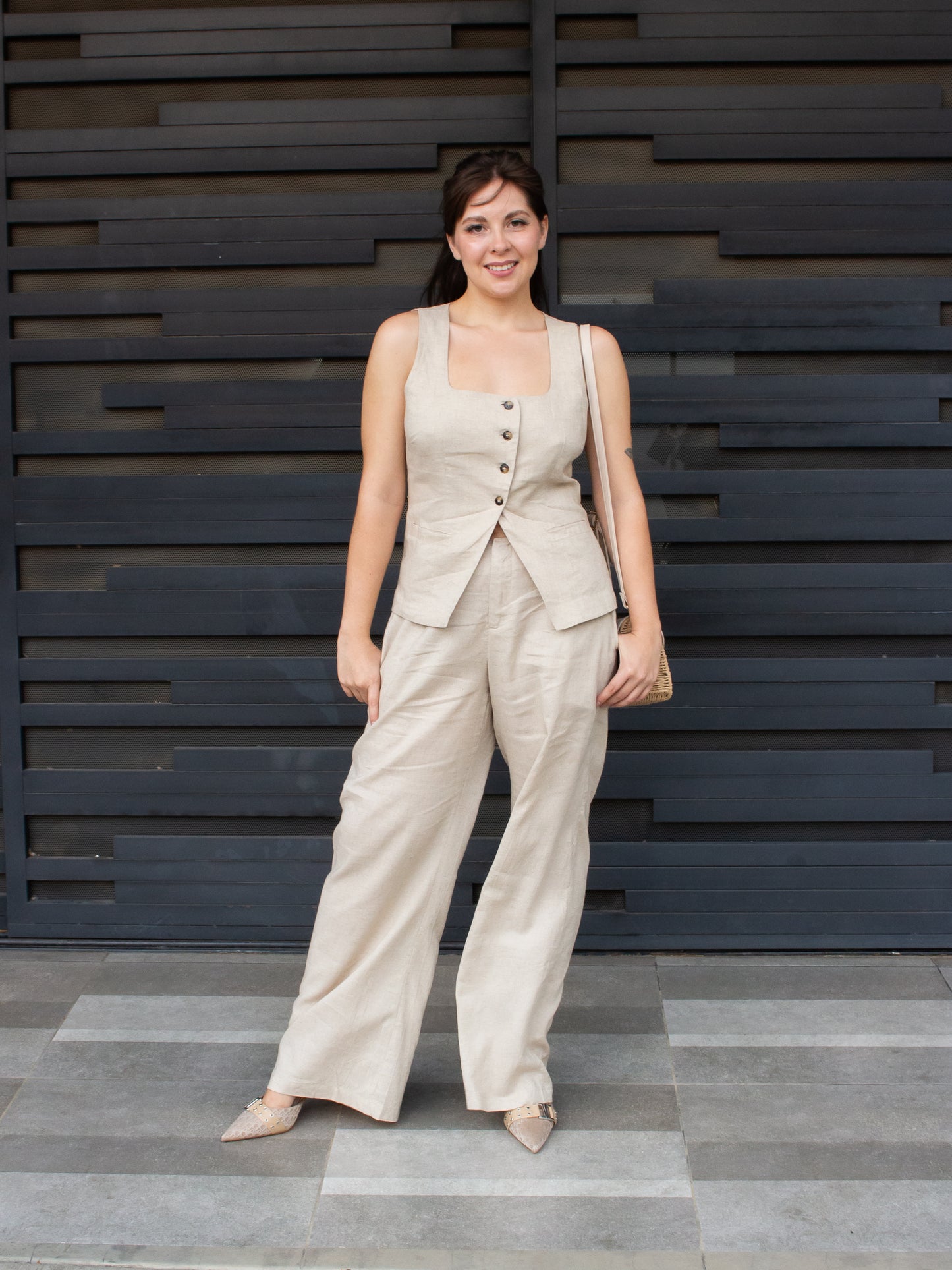 CONJUNTO TIPO SASTRE BOTONES LINO