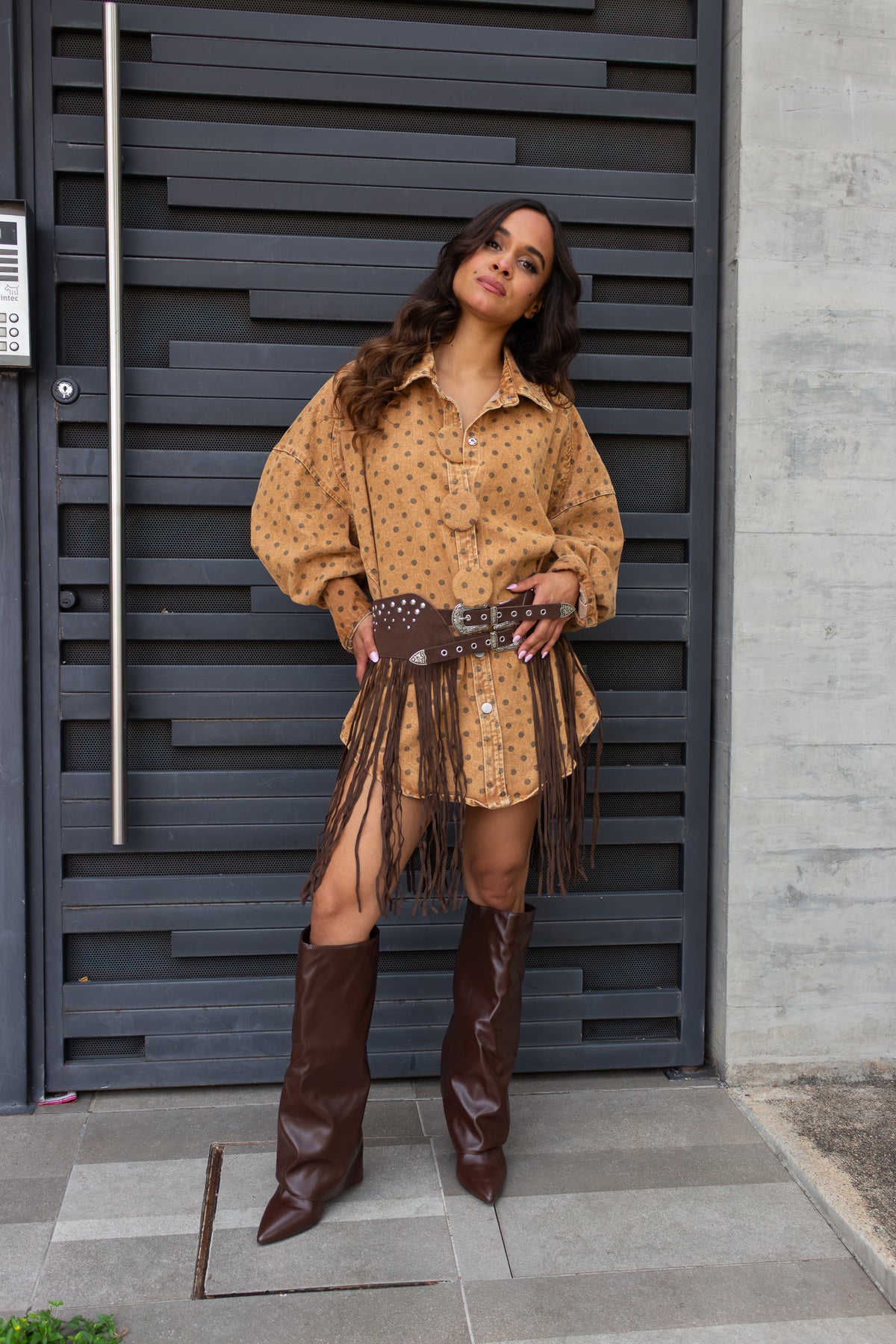 CAMISERA POLKA DOT CAMEL