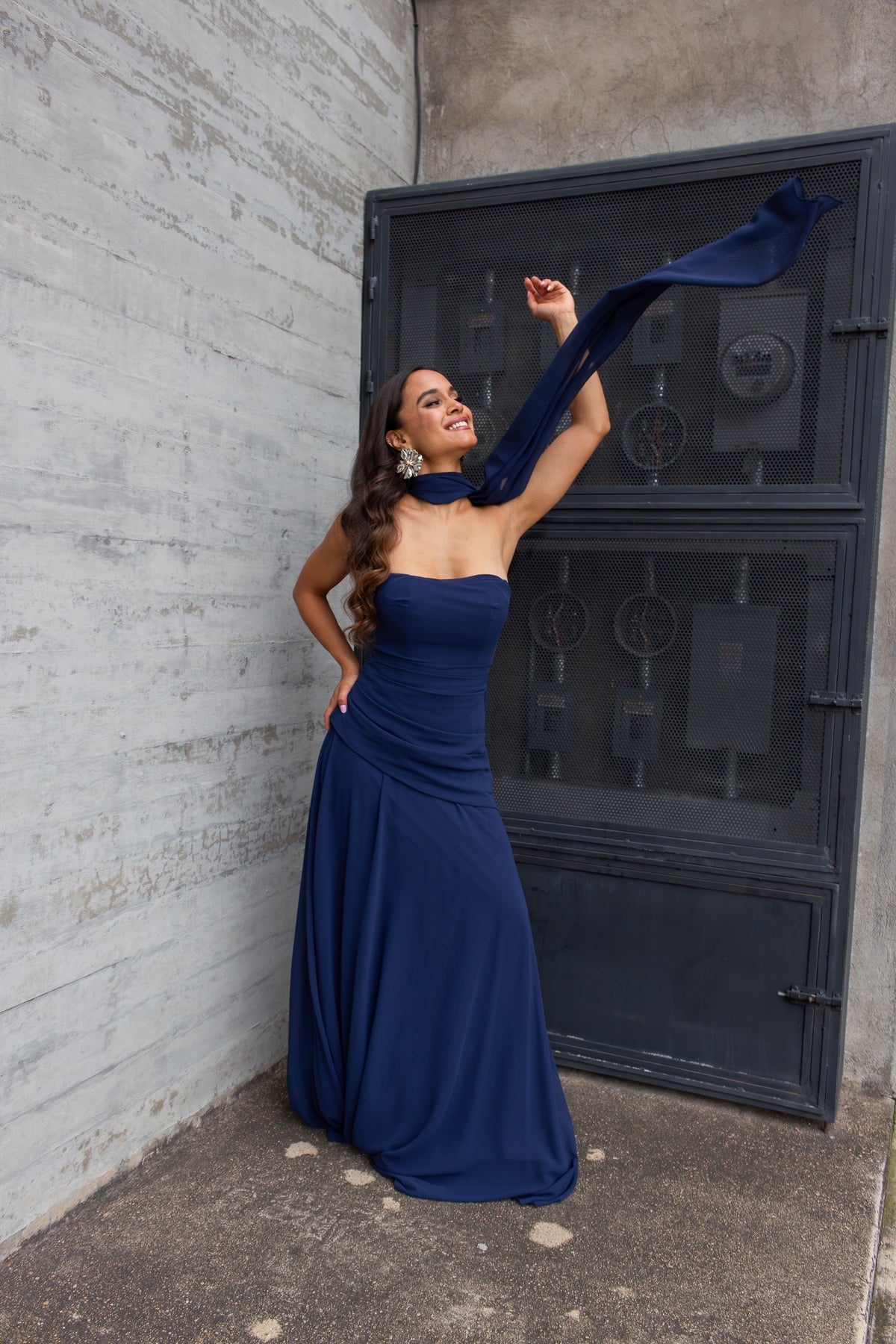 VESTIDO AZUL MARINO STRAPLESS