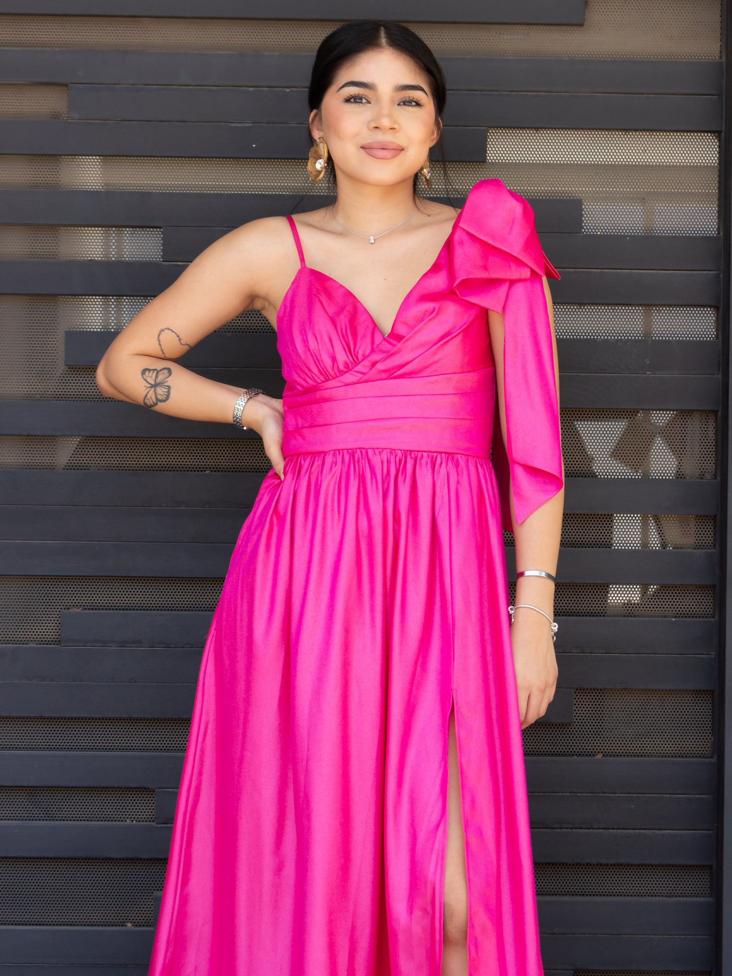 VESTIDO FUCHSIA LARGO BRILLANTE