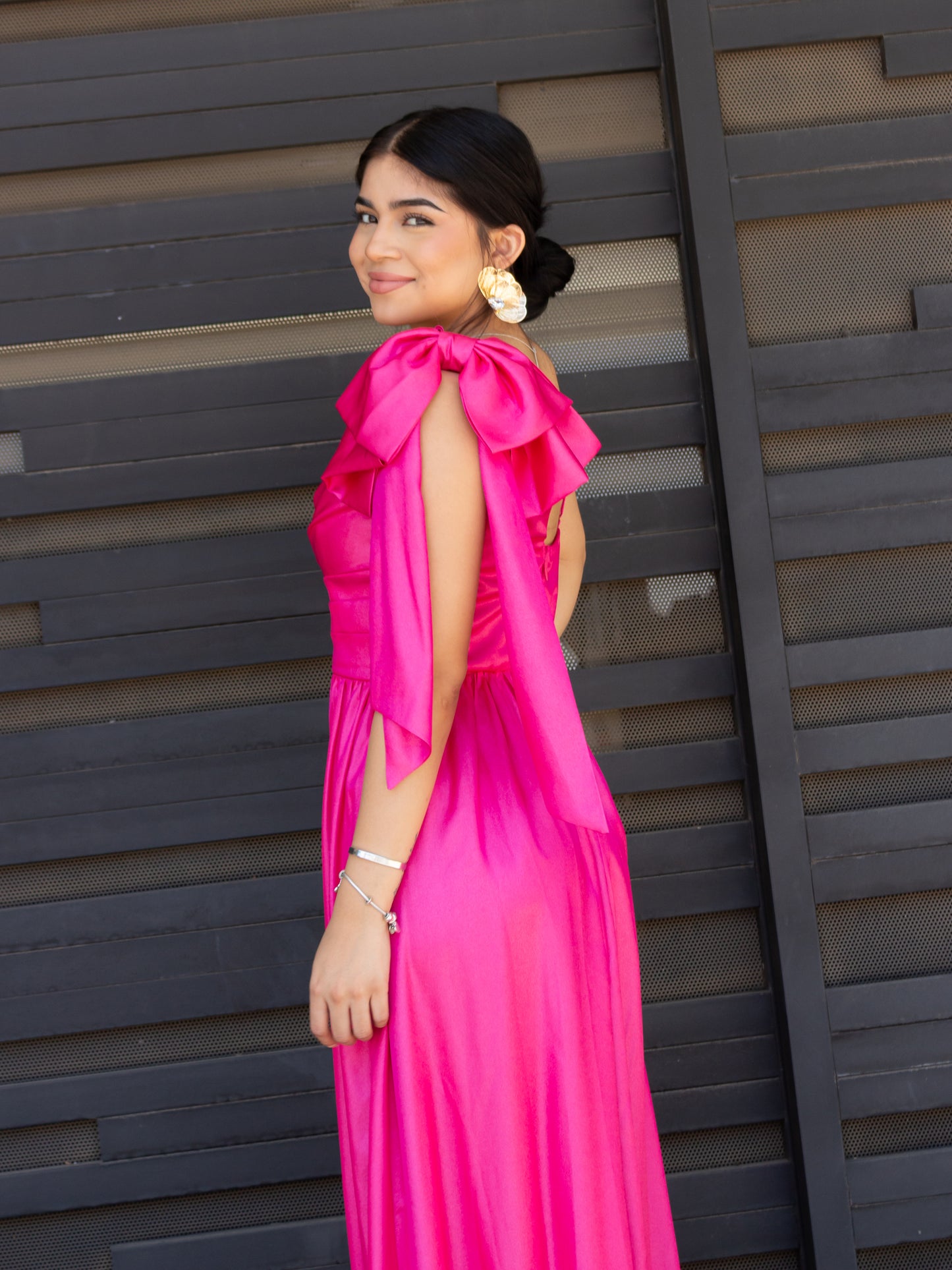 VESTIDO FUCHSIA LARGO BRILLANTE