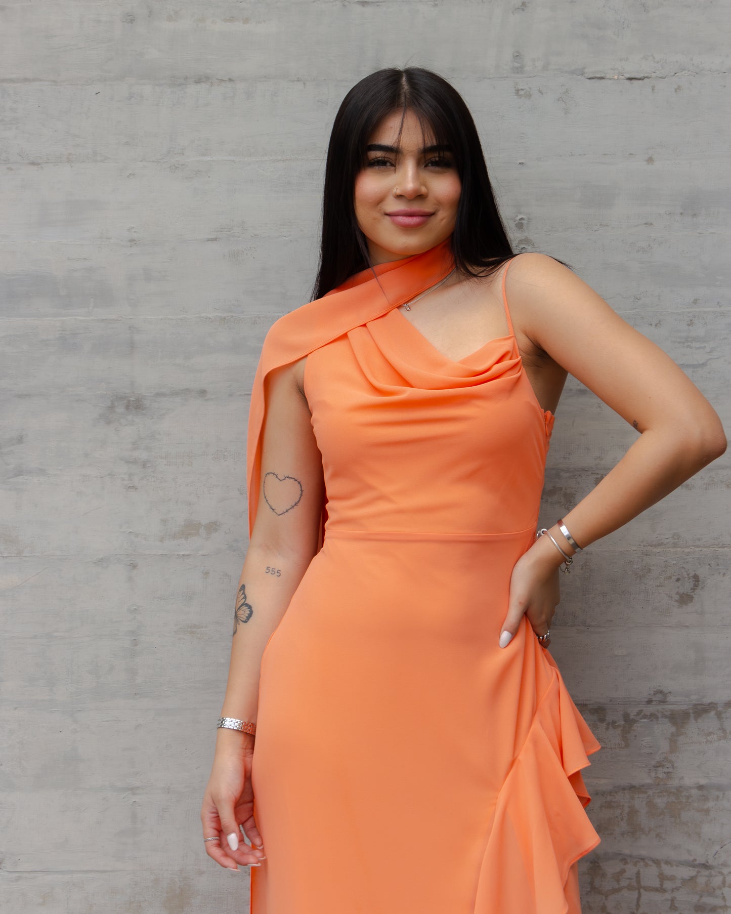 VESTIDO LARGO NARANJA CON TIRANTE