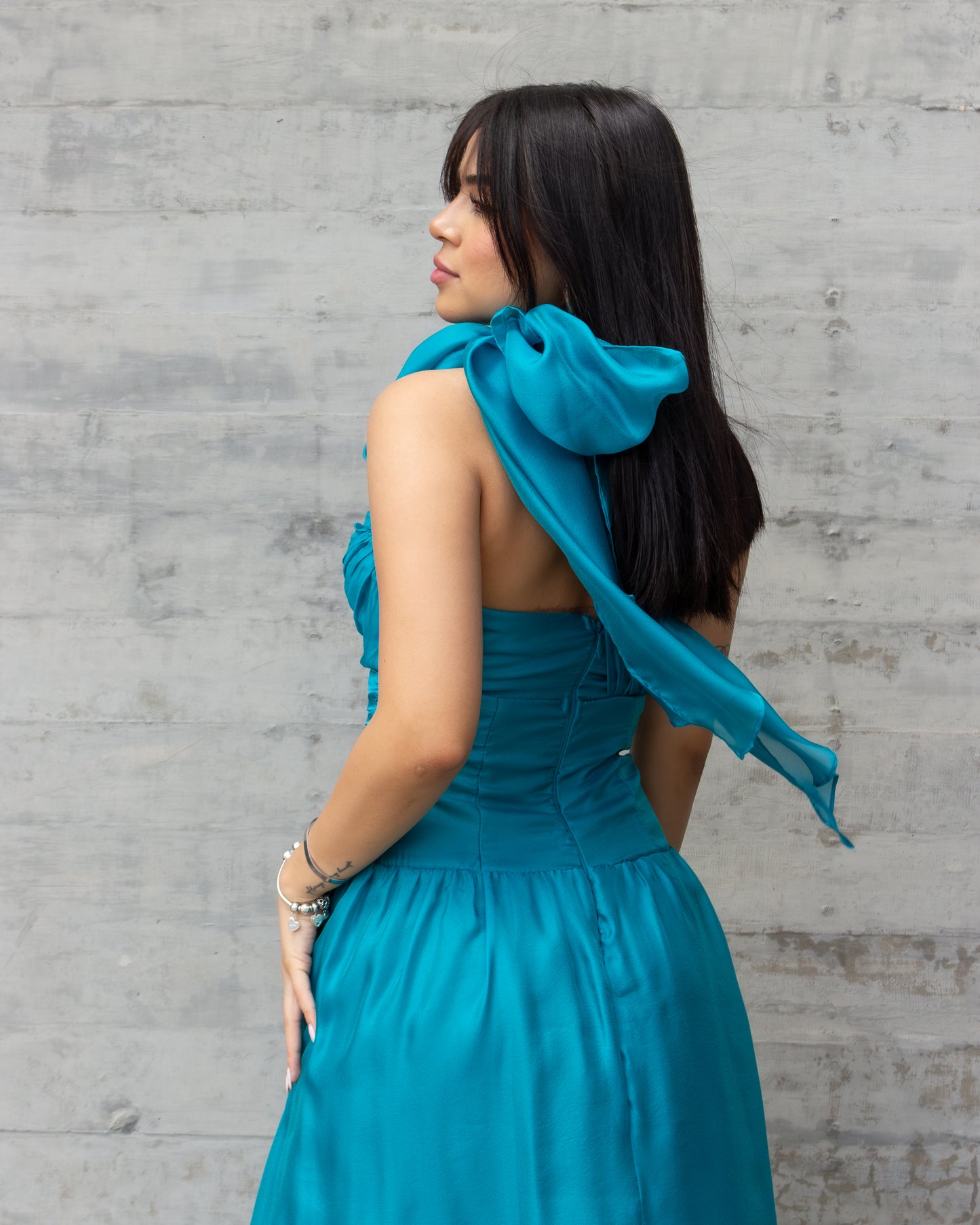VESTIDO TEAL LARGO TIRA AJUSTABLE