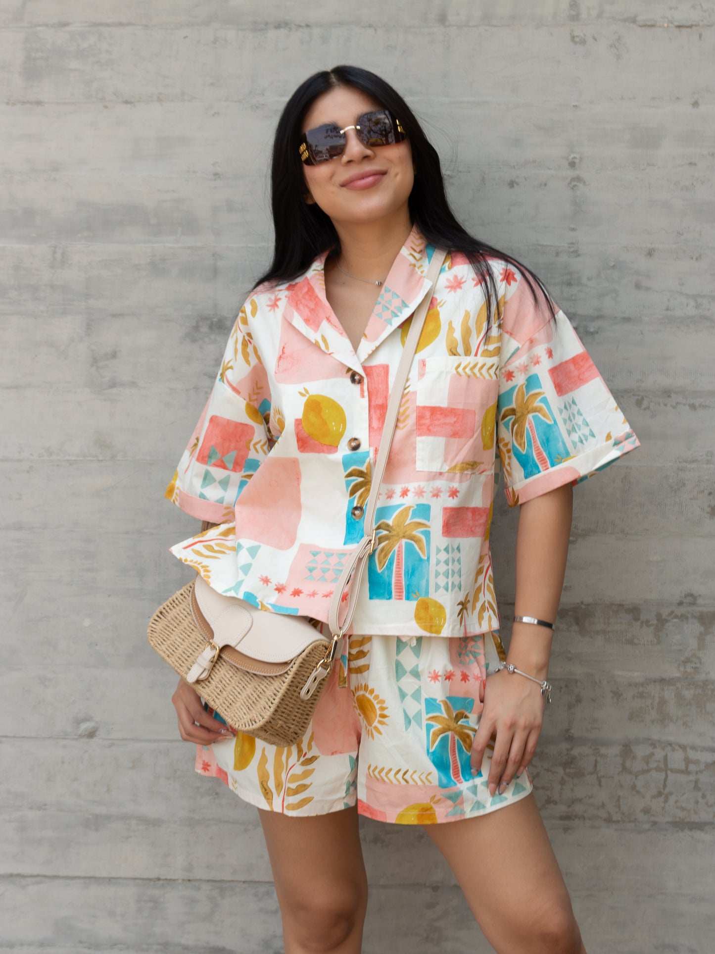 CONJUNTO TROPICAL ROSA DE SHORT