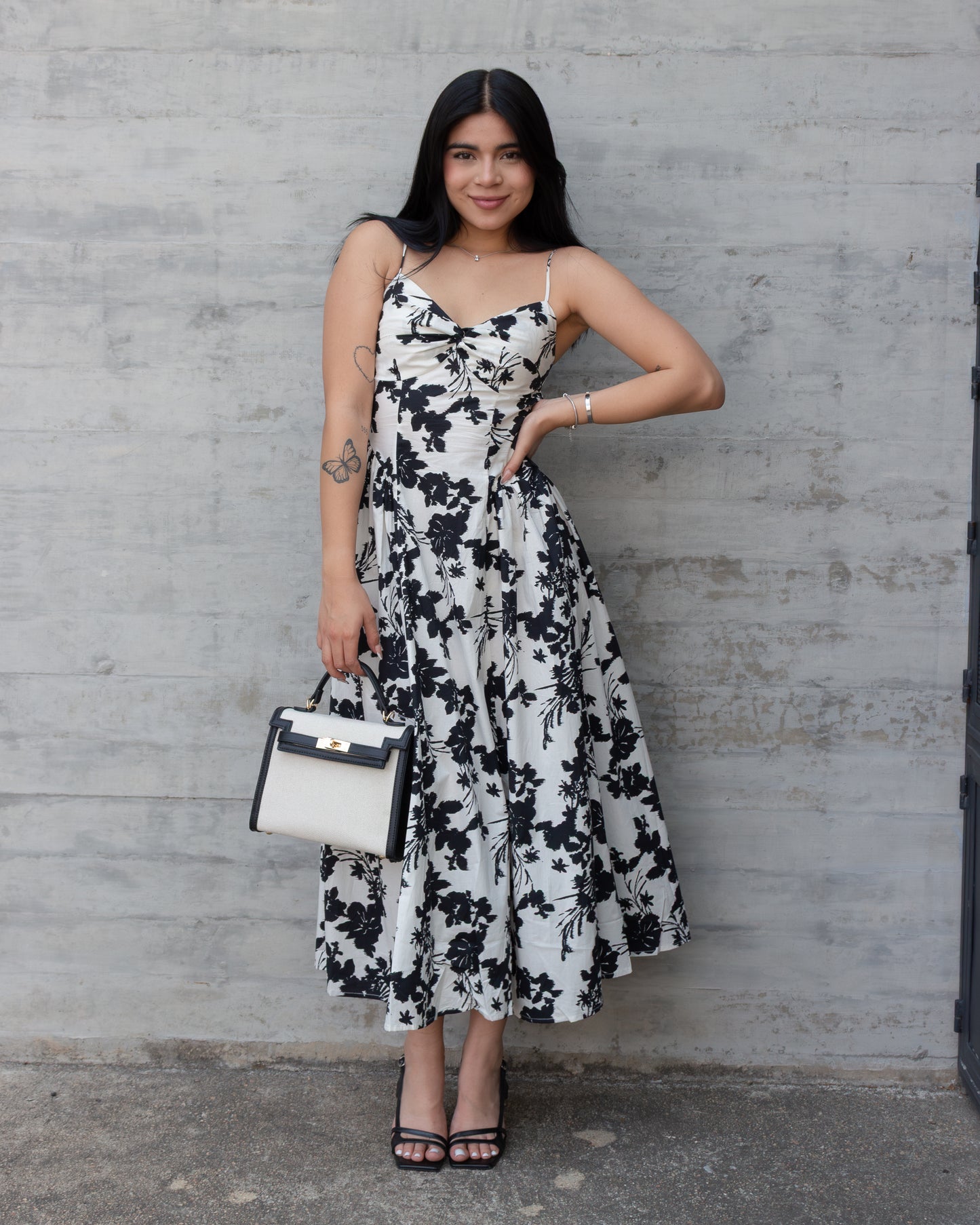 VESTIDO MIDI HOJAS NEGRAS