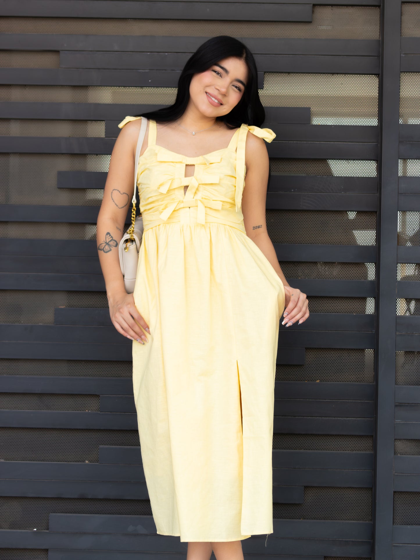 VESTIDO MIDI MOÑOS AMARILLO