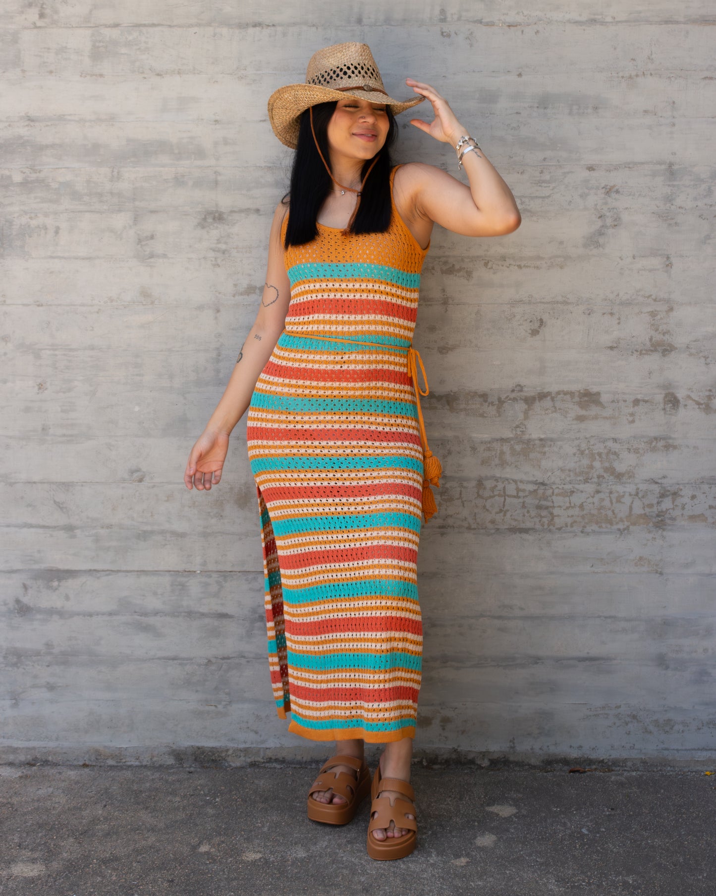 VESTIDO CROCHET TONOS NARANJAS