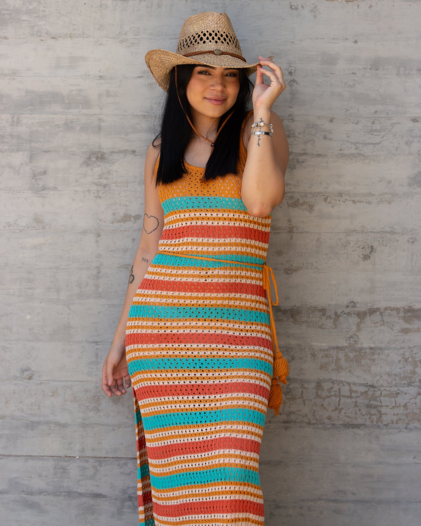 VESTIDO CROCHET TONOS NARANJAS