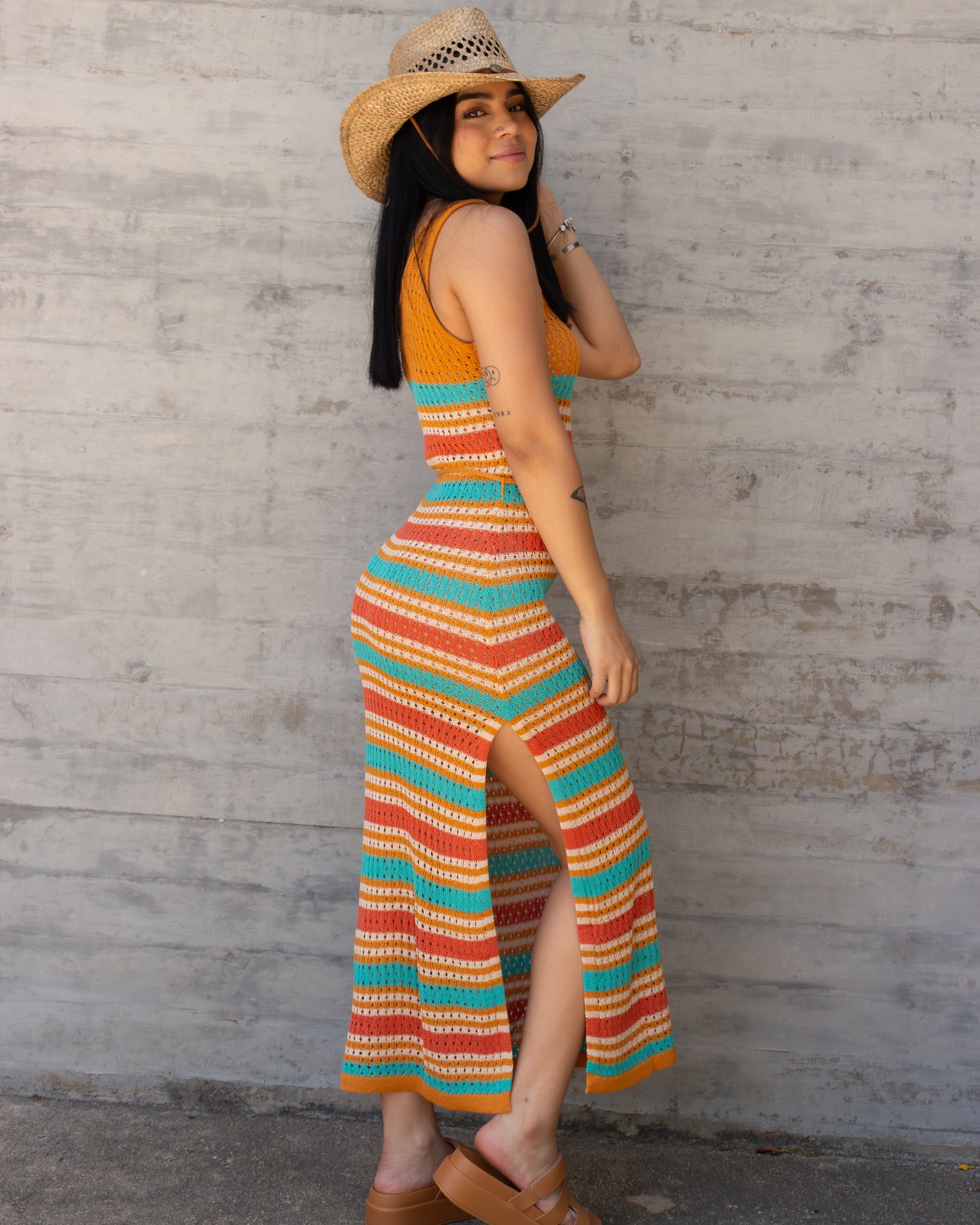 VESTIDO CROCHET TONOS NARANJAS