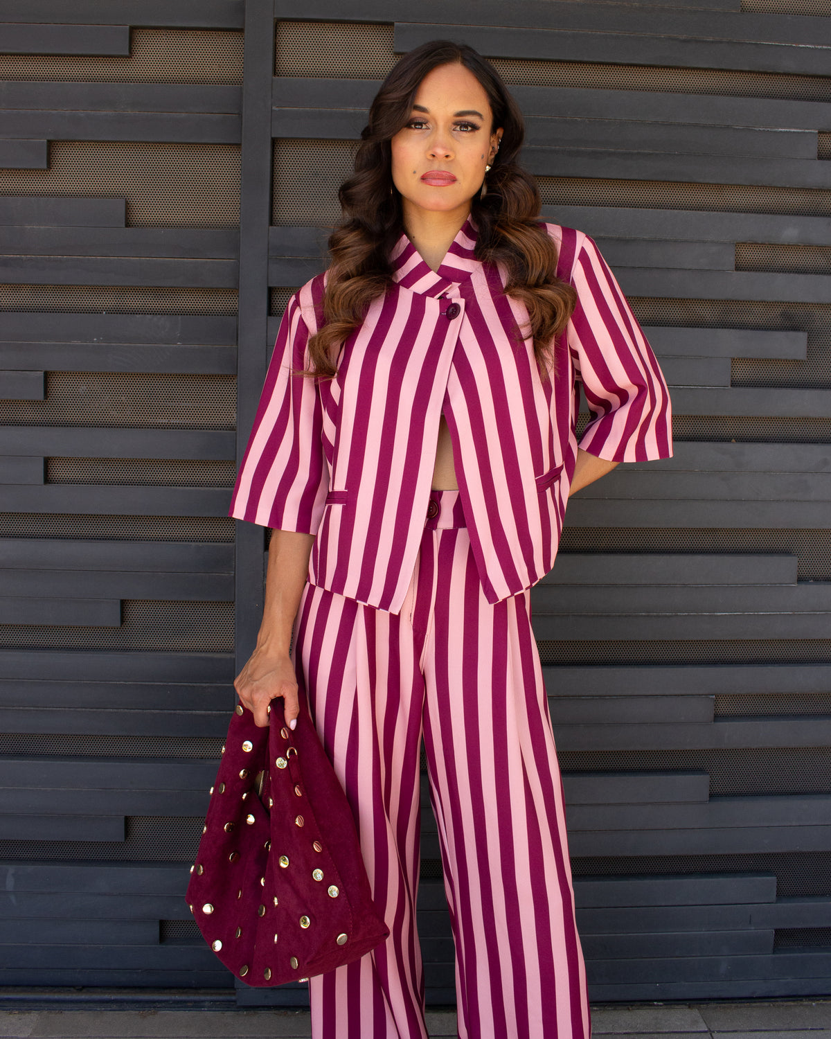 CONJUNTO DE RAYAS ROSA Y VINO
