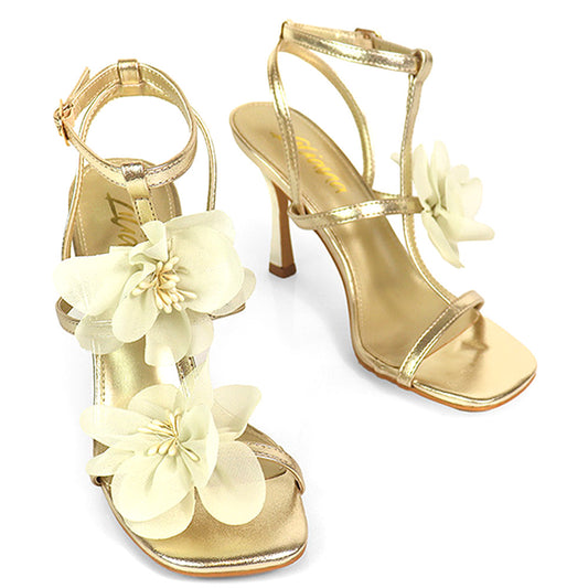 ZAPATILLAS DORADAS CON FLORES