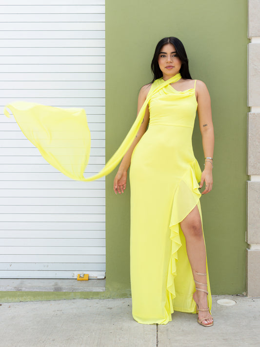 VESTIDO AMARILLO DE TIRA