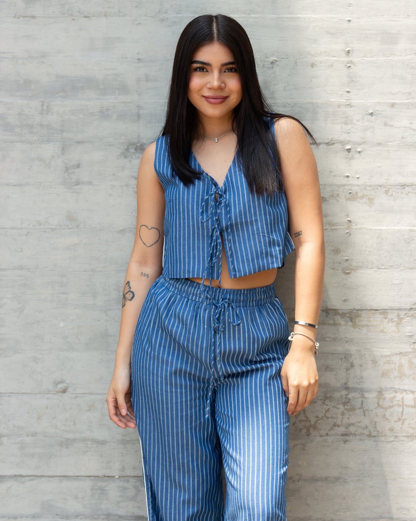 Conjunto liston de rayas azul