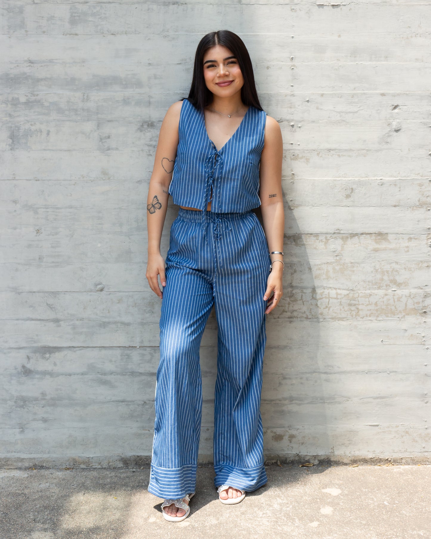 Conjunto liston de rayas azul