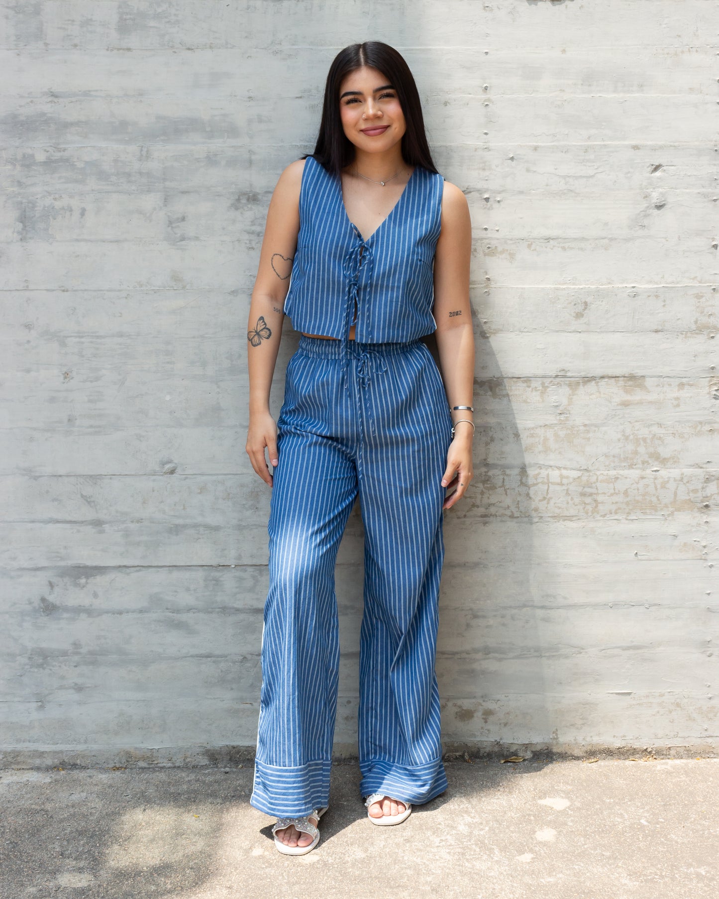 Conjunto liston de rayas azul