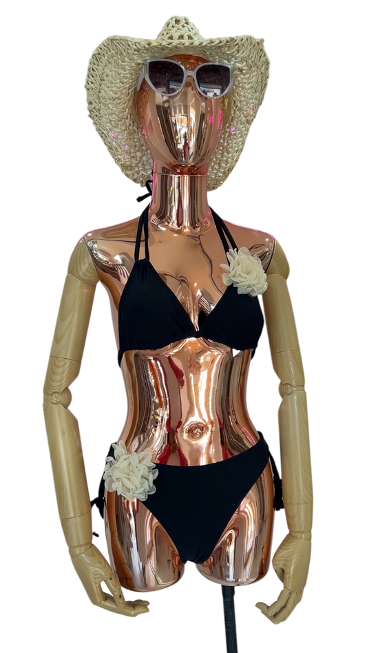 TRAJE DE BAÑO NEGRO FLOR BEIGE