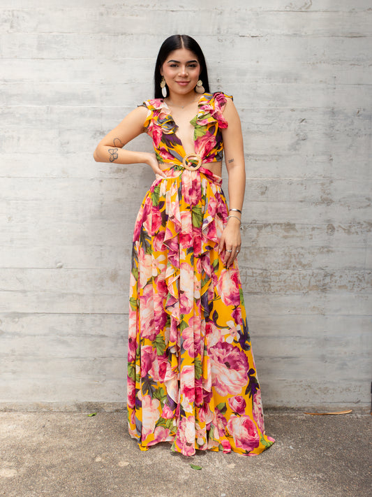 VESTIDO FLOREADO CUT OUT