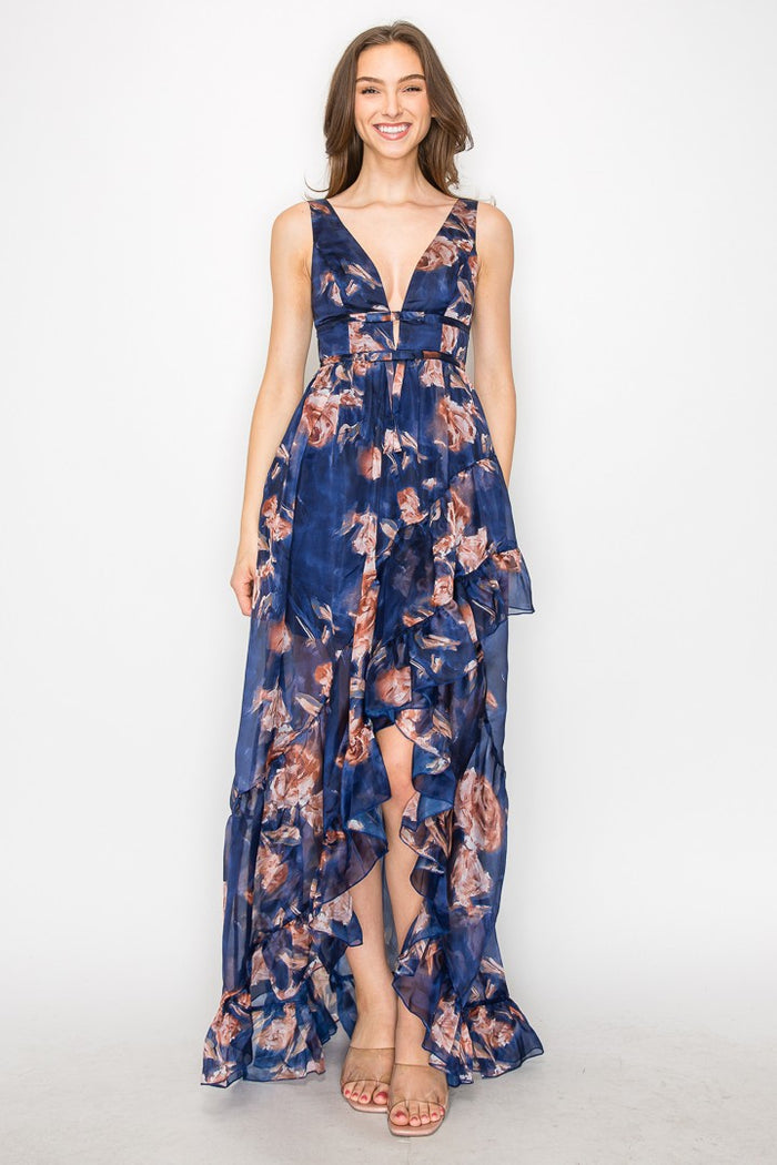 Vestido largo floreado azul V