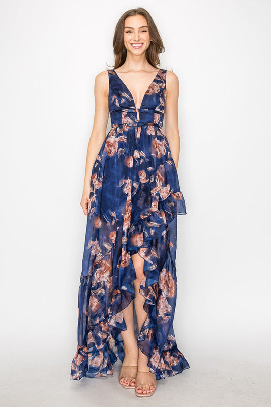 Vestido largo floreado azul V
