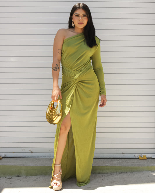 Vestido largo de mangas verde