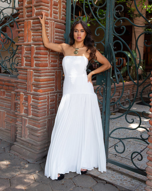 VESTIDO BLANCO STRAPLESS LARGO