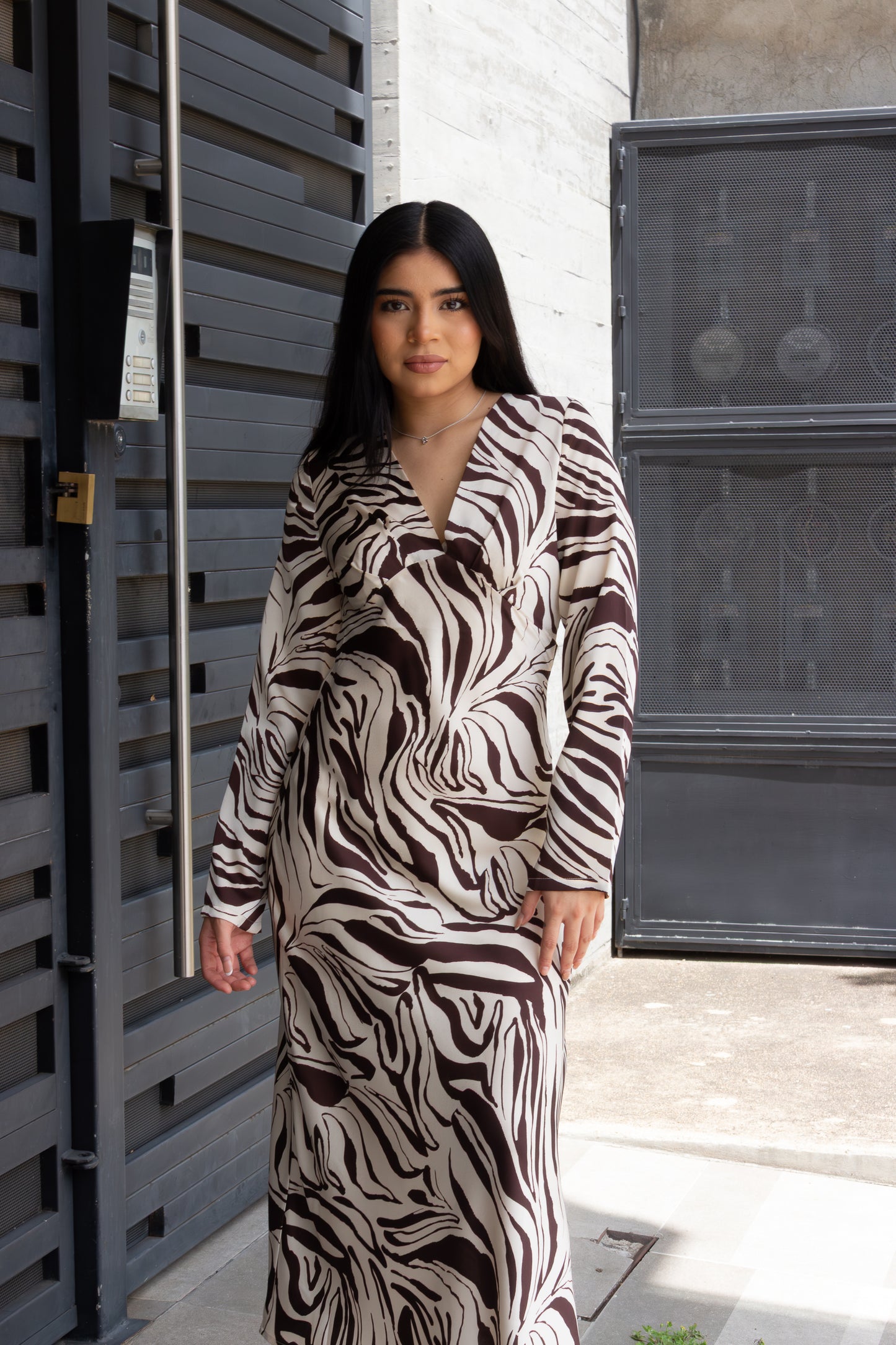 VESTIDO ZEBRA CAFÉ MANGA LARGA