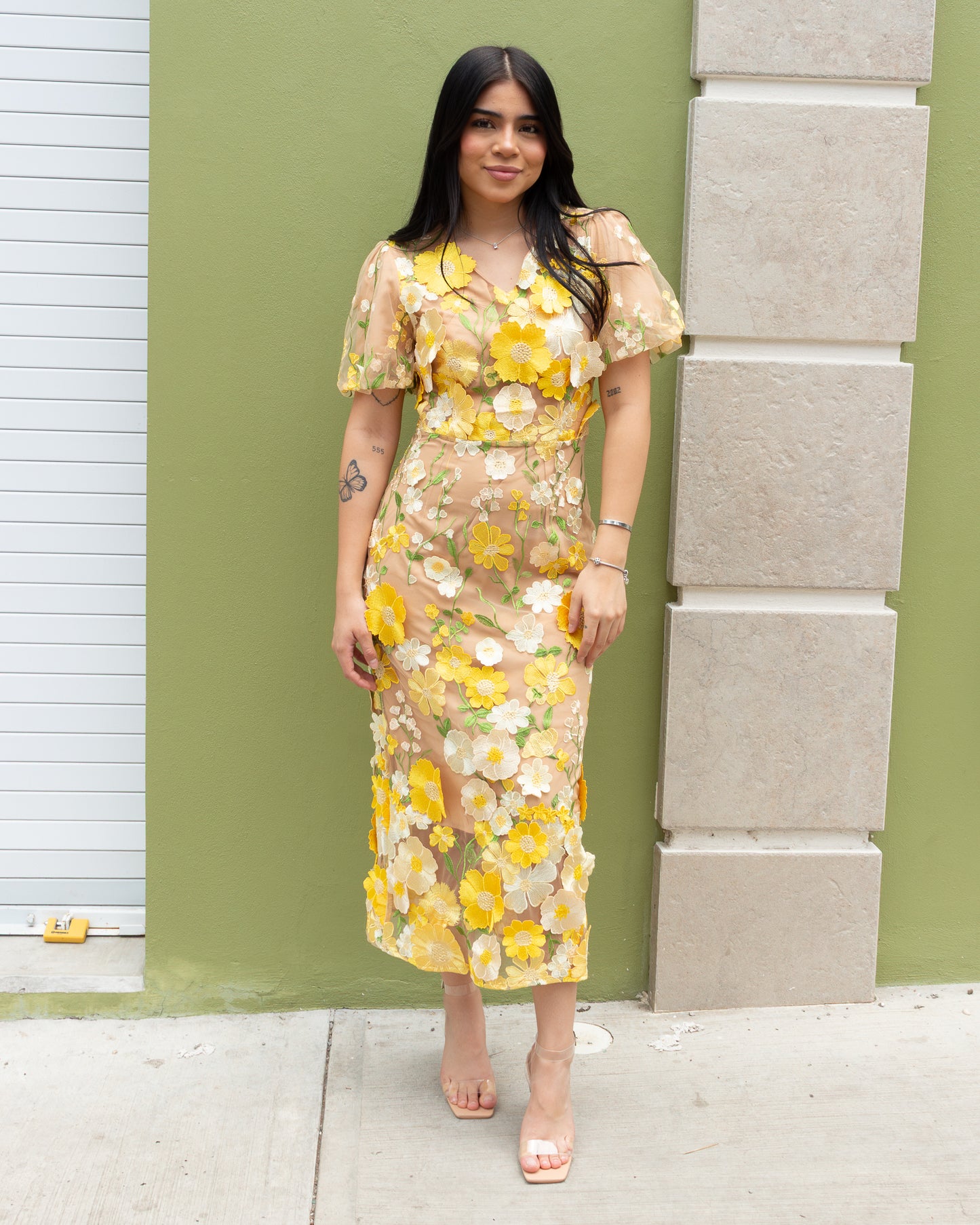 VESTIDO FLORES AMARIÑAS MANGAS GLOBO