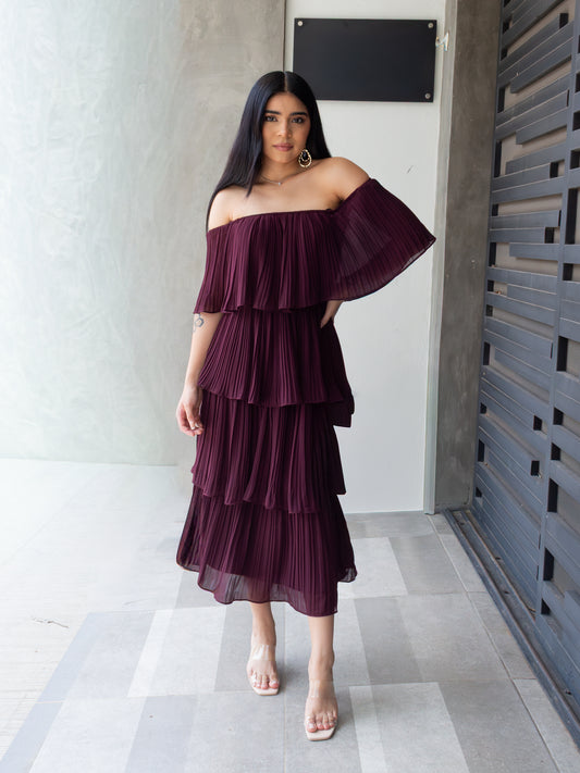 VESTIDO OLANES VINO