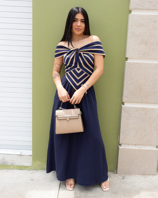 VESTIDO DE PUNTO AZUL MARINO CRUZADO
