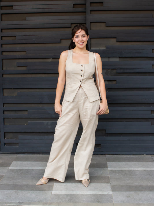 CONJUNTO TIPO SASTRE BOTONES LINO