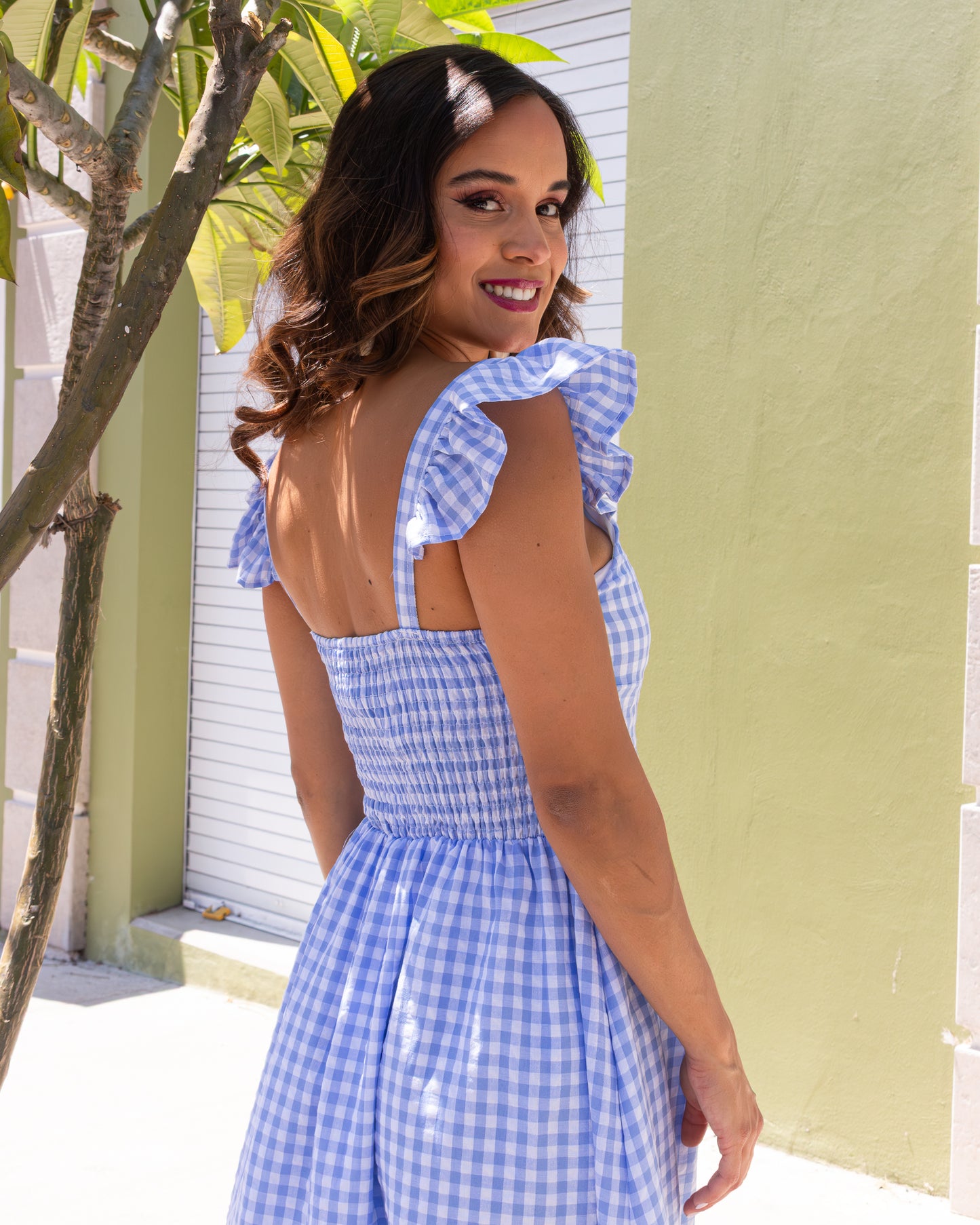 VESTIDO MAXI DE CUADROS AZULES