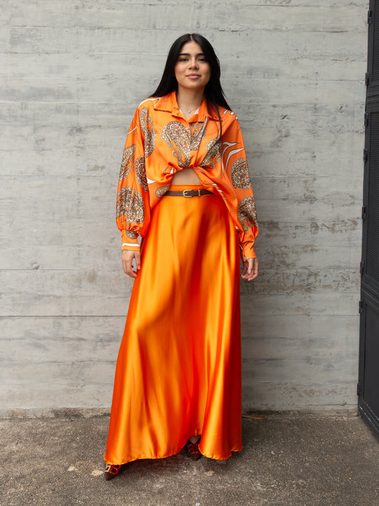 FALDA SATIN NARANJA