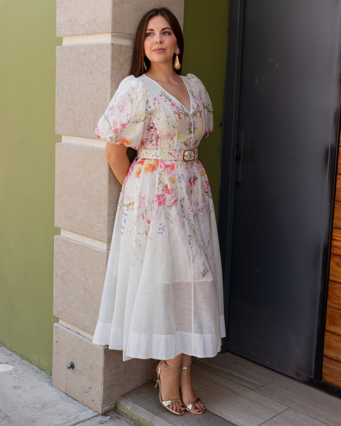 VESTIDO MIDI MANGAS GLOBEADAS