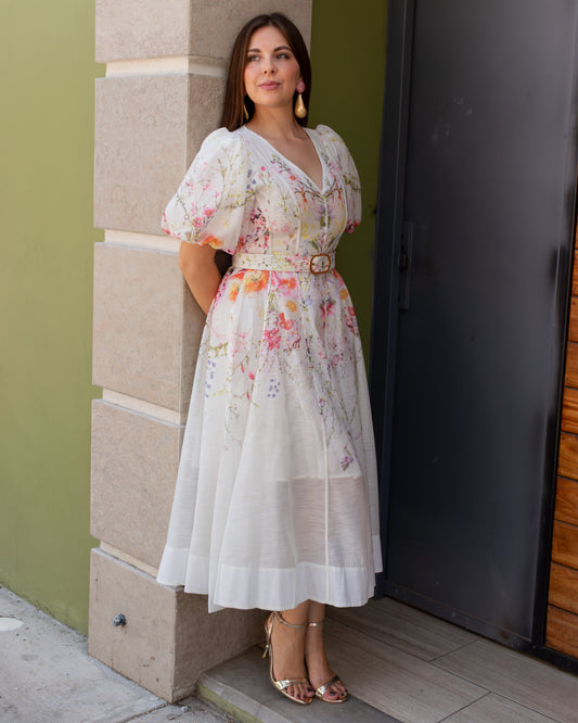VESTIDO MIDI MANGAS GLOBEADAS