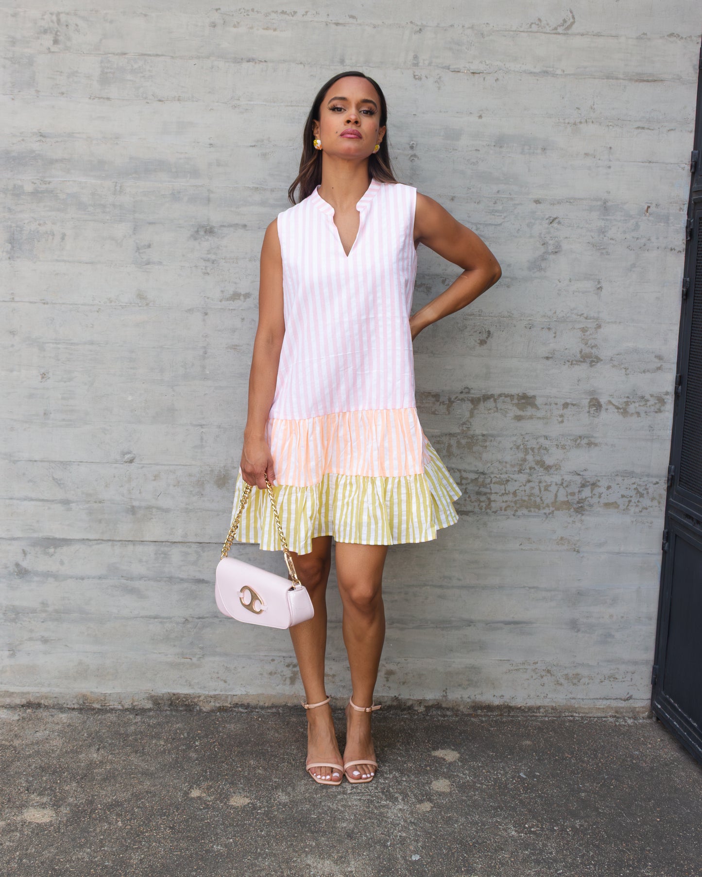 VESTIDO DE RAYAS ROSA NARANJA Y AMARILLO