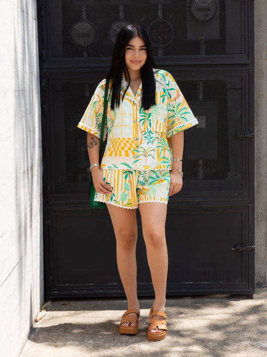 CONJUNTO AMARILLO DE SHORT TROPICAL