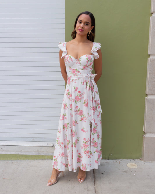 VESTIDO BLANCO FLORES ROSAS
