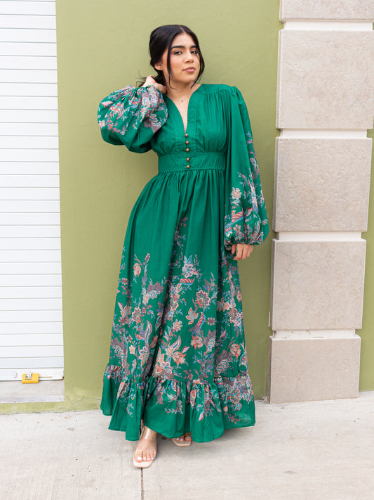 VESTIDO VERDE DE MANGAS LARGO