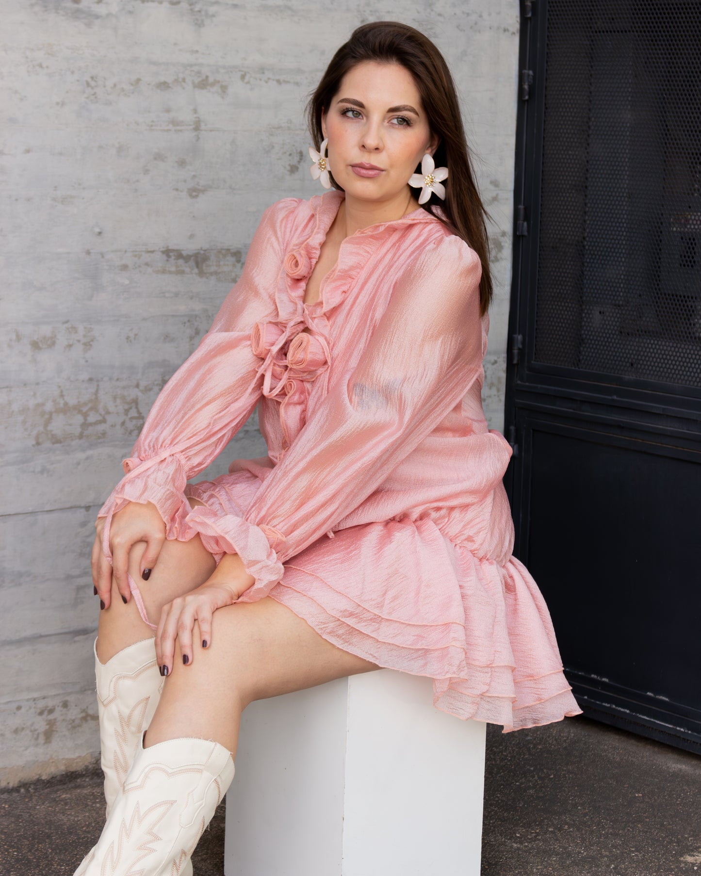 VESTIDO ROSA MINI CON MANGAS