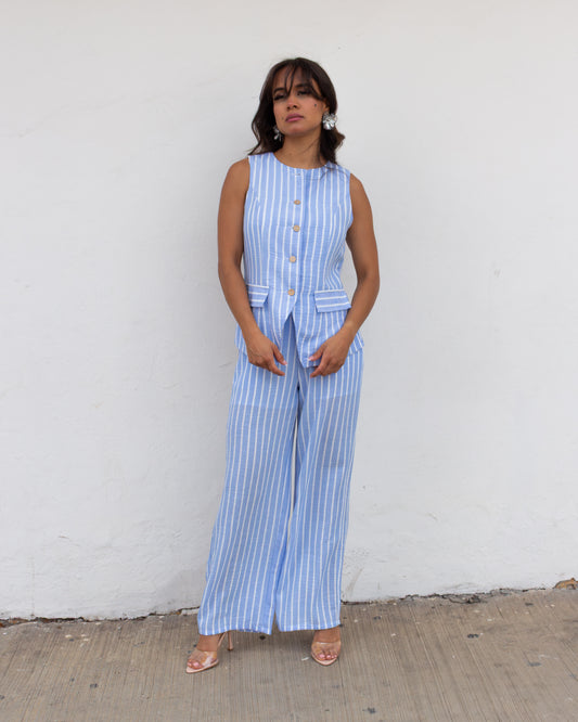 CONJUNTO DE RAYAS AZULES CHALECO