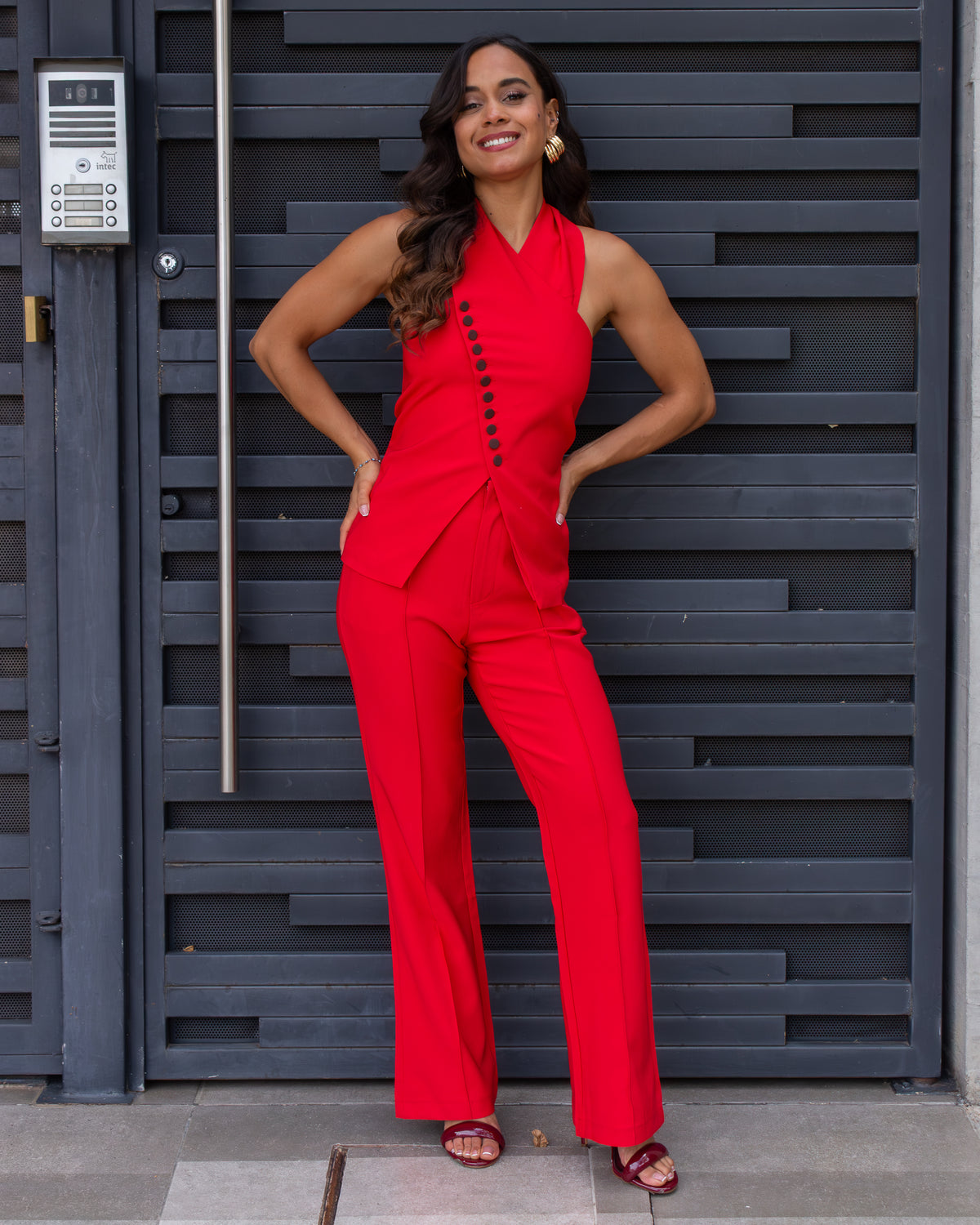 CONJUNTO ROJO HALTER DE PANTALON