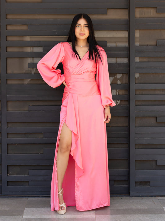 VESTIDO DE MANGAS CORAL