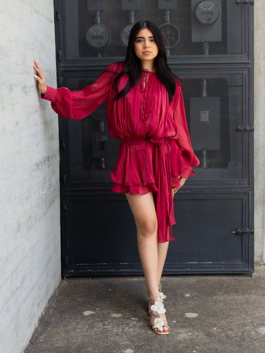 VESTIDO VINO DE MANGA LARGA