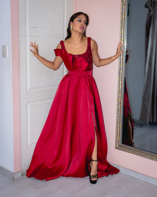 MAXI VESTIDO ROJO CON LENTEJUELAS