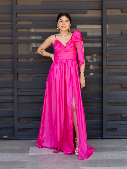 VESTIDO FUCHSIA LARGO BRILLANTE